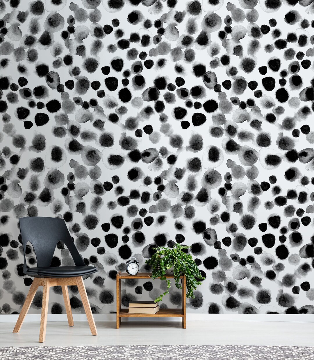 Watercolor Black Spots Wallpaper, Abstract Pattern Wallpaper, Peel and