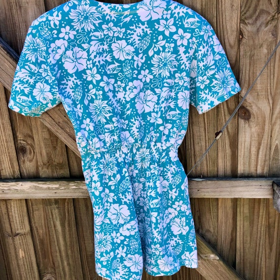 80s Coral Bay Womens White & Teal Blue Beach Romp… - image 7