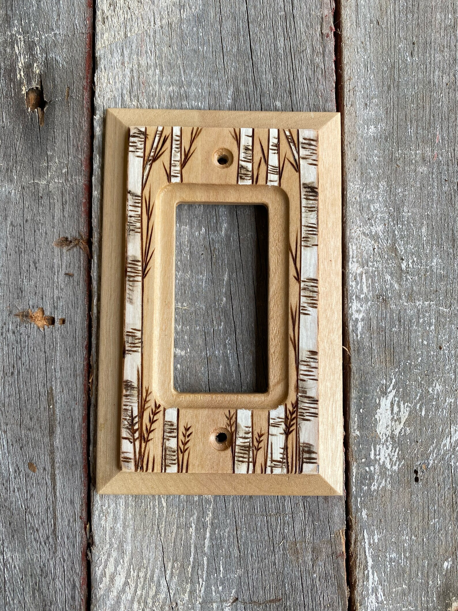 Wooden Single Gfi/toggle Light Switch Cover With Wood Burned Etsy