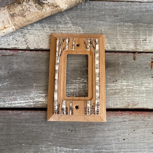 Wooden single GFI/Toggle light switch cover with wood burned Birch Trees