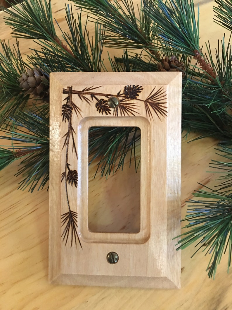 Wooden Gfi/toggle Switch Cover With Wood Burned Pine and Cones Etsy