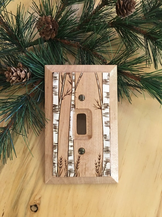 wood burned wood switch plate Teddy bear wood light switch cover