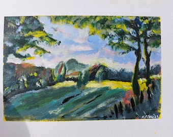 Landscape painting Burgundy France, original drawing