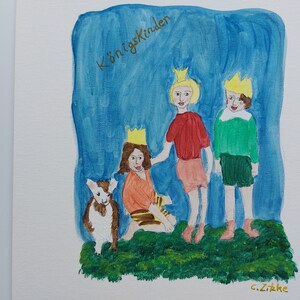 Pintura acrílica original com crianças e animais