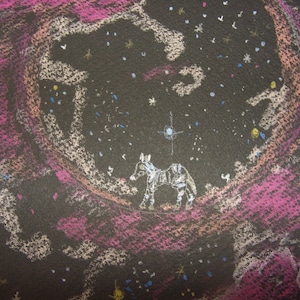 Moon horse Luna, A4, original wall picture, meditation picture, gift idea for the start of school, fantasy journey
