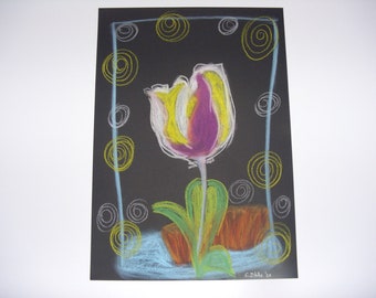 Tulip picture, original pastel drawing A3