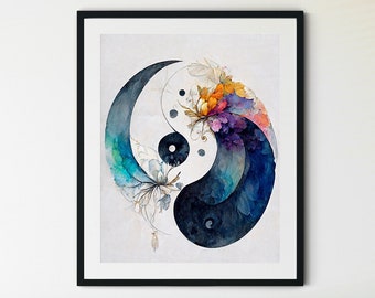 Yin Yang afdrukbare Wall Art, abstracte Yin Yang print, Boho Wall Art, 70s Wall Art, Zen Wall Art, Zen print, spirituele kunst print, taoïsme kunst
