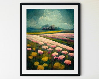 Spring Printable Wall Art, Spring Meadow Painting, Vintage Landscape Print, Country Field Printable, Spring Prints, Spring Landscape Print