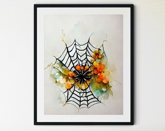 Spider Web Printable, Spider Print, Halloween Poster, Spider Art, Spider Illustration, Arachnid Art, Halloween Printable, Halloween Decor