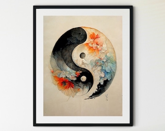 Yin Yang afdrukbare Wall Art, abstracte Yin Yang print, Boho Wall Art, 70s Wall Art, Zen Wall Art, Zen print, spirituele kunst print, taoïsme kunst