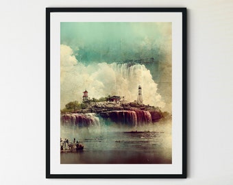 Niagara Falls Print, Niagara Falls American Falls Travel Poster, Niagara Falls Wall Art, Canada Travel Print, Ontario Print, Waterfall Print