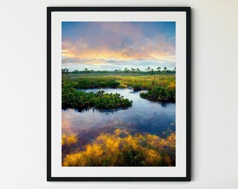Everglades National Park Druck, Everglades National Park Vintage Stil Reiseposter, Florida Reisedruck, Florida Everglades Druck