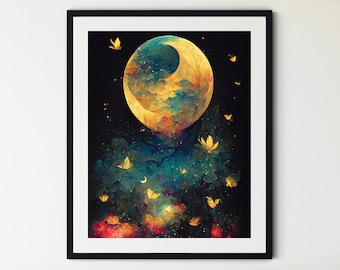 Firefly Print, Night Sky Print, Firefly Art, Beautiful Night Sky, Night Sky Wall Art, Forest Art, Forest Prints, Woodland Art, Magical Art