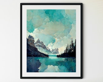Moraine Lake Watercolor Print, Moraine Lake Print, Banff National Park Print, Banff National Park Poster, Lake Painting, Lake Artwork