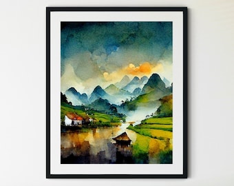 Impresiones de arte de pared de Vietnam, pintura de acuarela de Vietnam, decoración de pared de Vietnam, impresión de carteles de Vietnam, foto de Vietnam, arte de pared de Vietnam, cartel de Asia