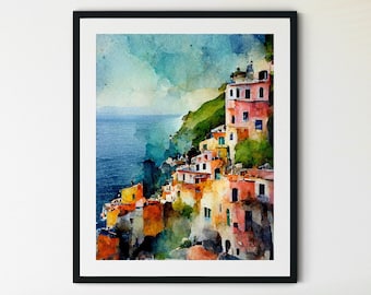 Cinque Terre Printable Wall Art, Cinque Terre Wall Art, Cinque Terre Painting, Italian Coastline Print, Cinque Terre Art Print