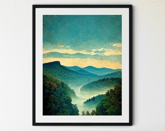 Blue Ridge Mountains Print, Blue Ridge Parkway Print, Blue Ridge Mountain Wall Art, Mountain Print, Mountain Home Decor, Mountain Art Print