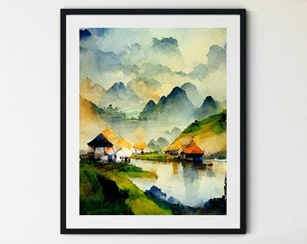 Impresiones de arte de pared de Vietnam, pintura de acuarela de Vietnam, decoración de pared de Vietnam, impresión de carteles de Vietnam, foto de Vietnam, arte de pared de Vietnam, cartel de Asia