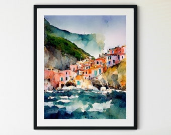 Cinque Terre Printable Wall Art, Cinque Terre Wall Art, Cinque Terre Painting, Italian Coastline Print, Cinque Terre Art Print