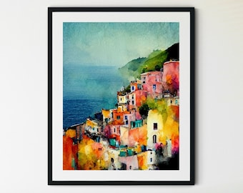 Cinque Terre druckbare Wandkunst, Cinque Terre Wandkunst, Cinque Terre Malerei, Italienische Küste Druck, Cinque Terre Kunstdruck