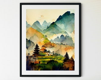 Impresiones de arte de pared de Vietnam, pintura de acuarela de Vietnam, decoración de pared de Vietnam, impresión de carteles de Vietnam, foto de Vietnam, arte de pared de Vietnam, cartel de Asia