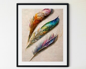Feather Prints, Feather Printable, 3 Feathers, Feather Art, Feather Wall Art, Feather Poster, Vintage Feather Print, Rustic Wall Art