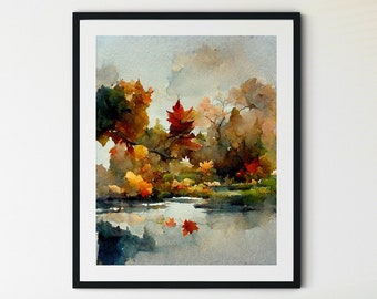 Stampa del paesaggio autunnale, arte della parete autunnale, arte della parete stampabile del paesaggio autunnale, pittura in stile vintage autunnale, decorazione della parete autunnale, stampa autunnale