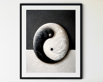 Yin Yang afdrukbare kunst aan de muur, abstracte Yin Yang print, boho kunst aan de muur, zen print, spirituele kunst print, taoïsme kunst, jaren 70 kunst aan de muur, zen kunst aan de muur