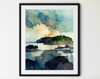 Acadia National Park Print, National Park Art, Maine Acadia National Park, Maine Print, Bass Harbor Print, Lighthouse Retro Travel Poster
