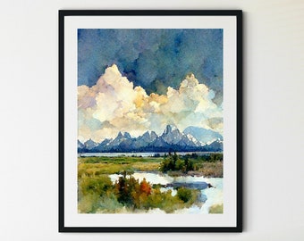 Grand Teton Print, Grand Teton Art, Wyoming Wall Art, Travel Poster, Grand Teton National Park Poster, National Park Print, Wyoming Print