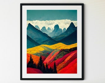 Rocky Mountain Print, Rocky Mountains Canada Wall Art Print, Rocky Mountain Art, Rocky Mountains Poster, Canadian Rockies Print