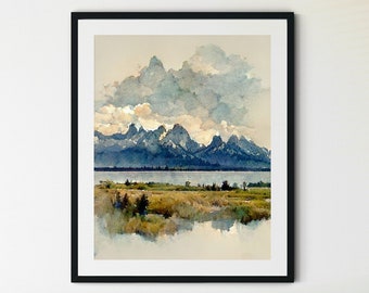 Grand Teton Print, Grand Teton Art, Wyoming Wall Art, Travel Poster, Grand Teton National Park Poster, National Park Print, Wyoming Print