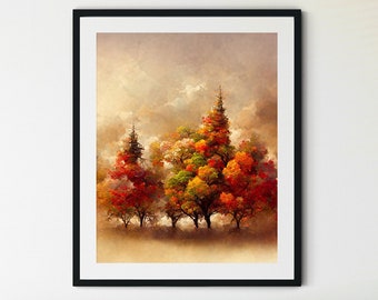 Stampa del paesaggio autunnale, arte della parete autunnale, arte della parete stampabile del paesaggio autunnale, pittura in stile vintage autunnale, decorazione della parete autunnale, stampa autunnale