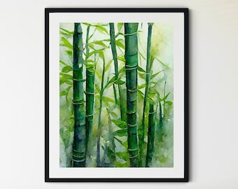 Bamboo Print, Bamboo Painting, Bamboo Wall Art, Green Bamboo, Watercolor Bamboo, Bamboo Art, Zen Wall Art, Zen Decor, Bamboo Decor, Zen Art