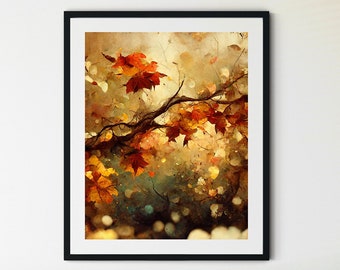 Herfst landschap print, herfst kunst aan de muur, herfst landschap bedrukbare muur kunst, herfst vintage stijl schilderij, herfst muur decor, herfst print