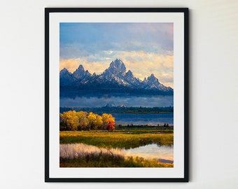 Grand Teton Print, Grand Teton Art, Wyoming Wall Art, Travel Poster, Grand Teton National Park Poster, National Park Print, Wyoming Print