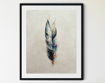 Feather Prints, Feather Printable, Feathers Print, Feather Art, Feather Wall Art, Feather Poster, Vintage Feather Print, Rustic Wall Art