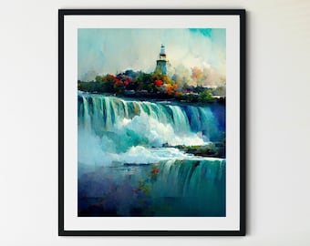 Niagara Falls Print, Niagara Falls American Falls Travel Poster, Niagara Falls Wall Art, Canada Travel Print, Ontario Print, Waterfall Print