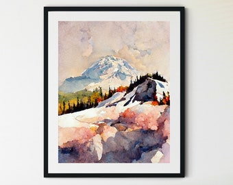 Mount Rainier Print, Mount Rainier National Park Poster, Mt Rainier Wall Art Print, Pacific Northwest Art, Mountain Print, Mountain Painting