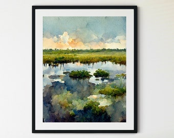 Everglades National Park Druck, Everglades National Park Vintage Stil Reiseposter, Florida Reisedruck, Florida Everglades Druck