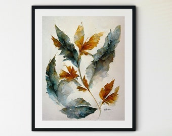 Watercolor Botanical Print Home Decor, Wall Decor, Leaf Print, Botanical Home Decor, Green Plants Wall Art, Plant Poster, Foliage Greenery