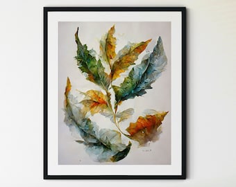 Watercolor Botanical Print Home Decor, Wall Decor, Leaf Print, Botanical Home Decor, Green Plants Wall Art, Plant Poster, Foliage Greenery