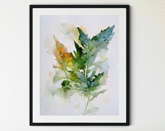 Watercolor Botanical Print Home Decor, Wall Decor, Leaf Print, Botanical Home Decor, Green Plants Wall Art, Plant Poster, Foliage Greenery