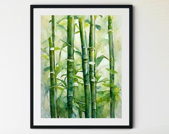 Bamboo Print, Bamboo Painting, Bamboo Wall Art, Green Bamboo, Watercolor Bamboo, Bamboo Art, Zen Wall Art, Zen Decor, Bamboo Decor, Zen Art