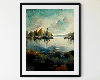 Lake House Wall Art, Lake House Decor, Lake House Art, Lake Life Wall Art, Lakehouse Wall Art, Lake House Painting, Neutral Lake Picture