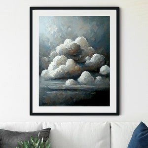 Clouds Print, Cloud Wall Art, Vintage Print, Cloudy Sky Painting, Cloud Oil Painting, Countryside Print, Nursery Wall Art, Clouds Painting