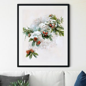 Winter Berry Print, Holly Branch, Holly Berry Print, Christmas Prints, Holiday Wall Art, Christmas Printable, Holiday Decor, Winter Berry