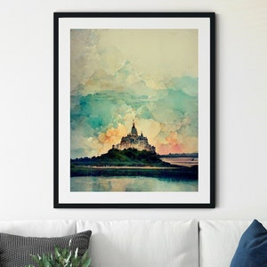 Impressão de viagem de Mont Saint Michel, pôster de Mont Saint Michel, impressão de Mont Saint Michel França, pôster de viagens da França, paisagem da França