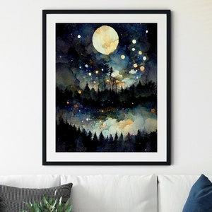 Nachthimmel Print, Sternennacht, Sternenmuster, Sternen Poster, Vollmond Magie, druckbare Sternenkarte Poster, Mond und Sterne Dekoration, Mond Art