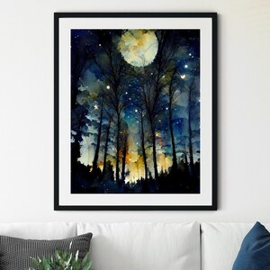 Nachthimmel Print, Sternennacht, Sternenmuster, Sternen Poster, Vollmond Magie, druckbare Sternenkarte Poster, Mond und Sterne Dekoration, Mond Art